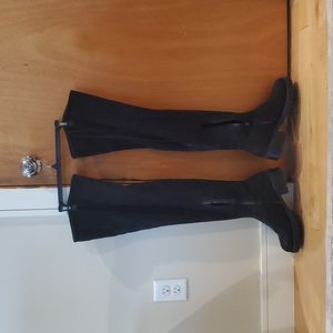 Drawstring above the knee faux suede boots